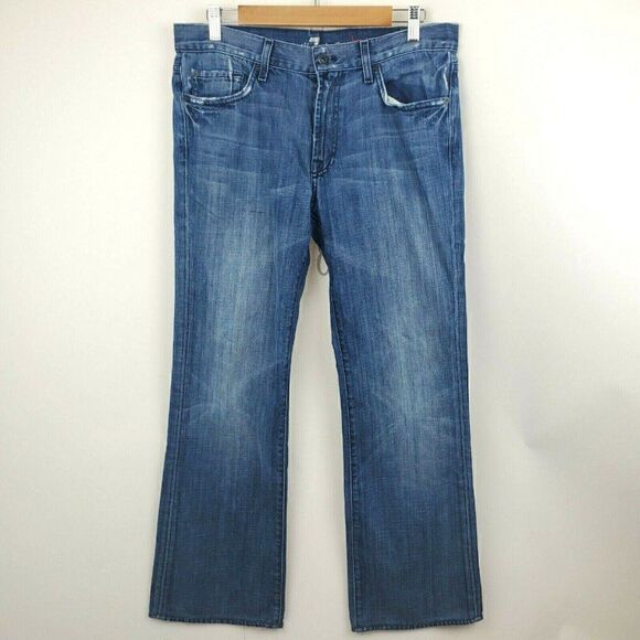 7 For All Mankind Denim - Seven for all Mankind Womens Sz 32 Med Wash Distressed Bootcut Mid Rise Jeans